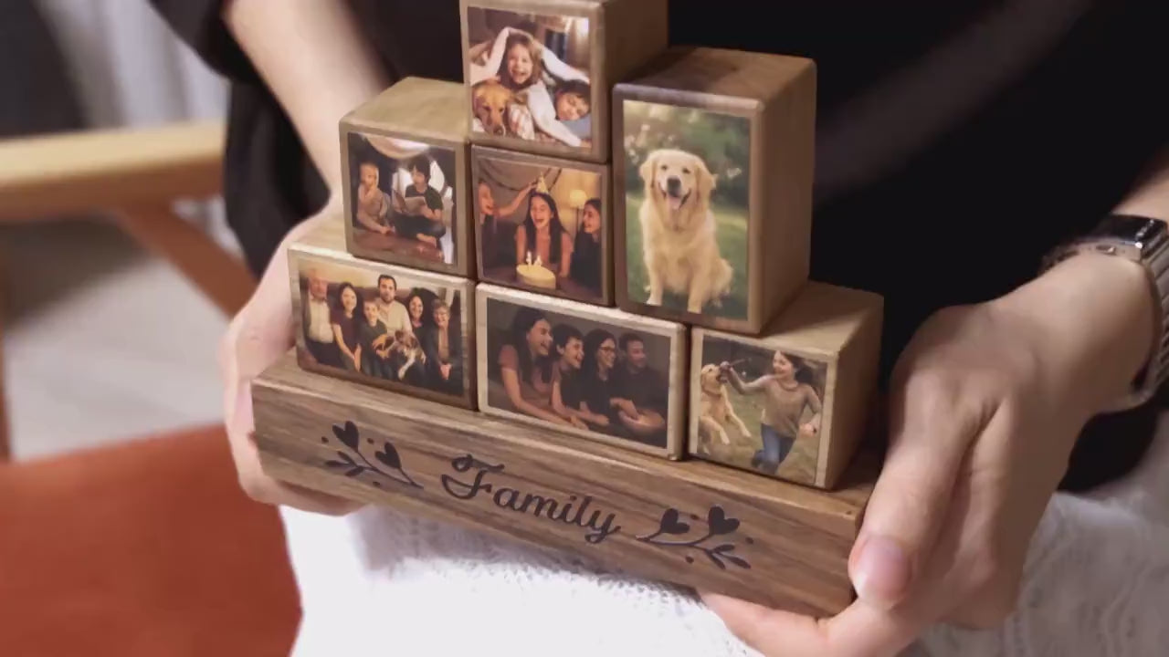 Custom Wooden Photo Blocks Collage – Stackable Wood Photo Block Set, Family & Personalized Picture Gift
