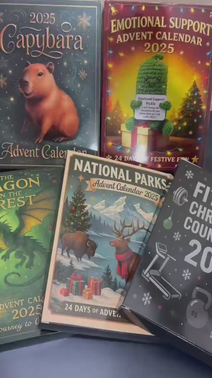 2025 Emotional Support Advent Calendar: 24Pcs Funny Acrylic Ornaments,Vegetable,Fruits,Capibara,The Dragon & Forest,Christmas Countdown Gift