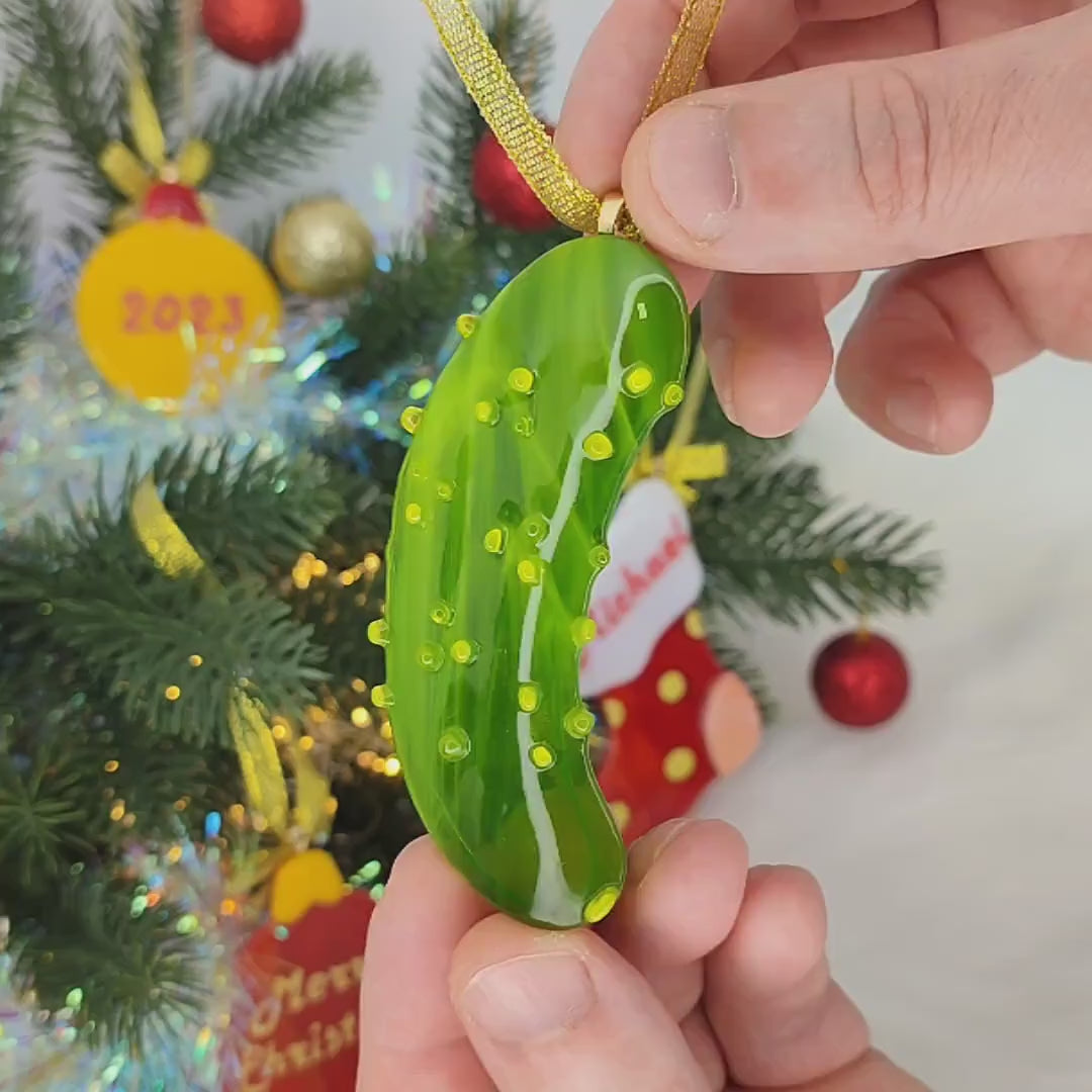 Glass Christmas Pickle Ornament. Fun Christmas Gift for Tree Decor. Unique Holiday Tradition Keepsake. Handmade Glass Pickle for Xmas Tree