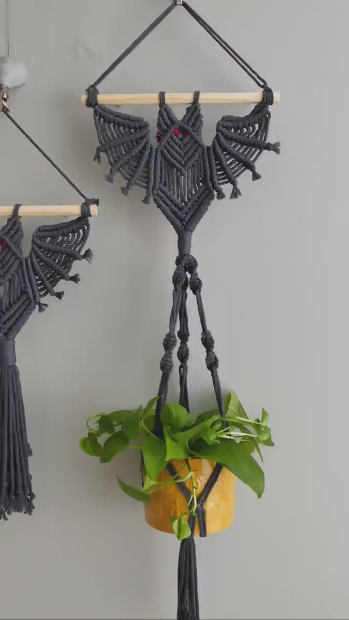 Gothic Bat Decor, Hanging Macrame, Witchy Room Decor, Modern Halloween, Dark Wall Art, Hanging Plant Holder, Bat Decorations W52