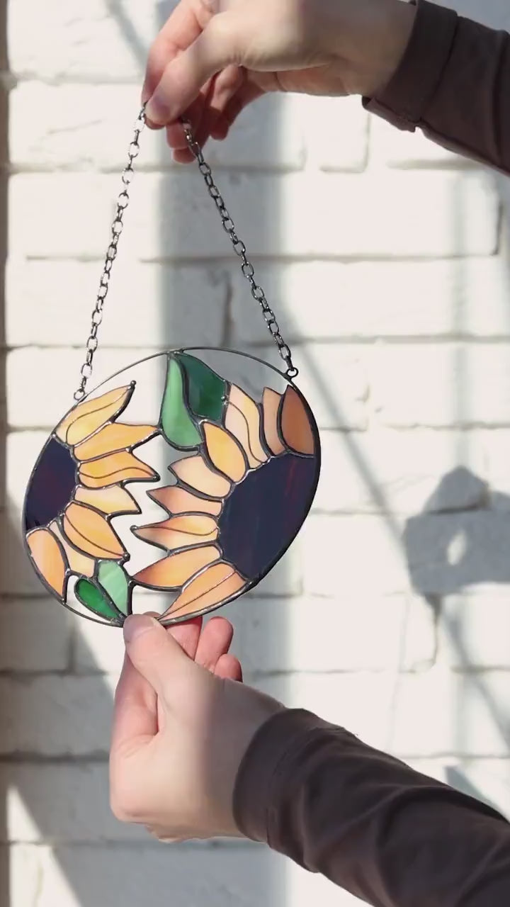 Stained Glass Sunflower Suncatcher: Window Hanging Art