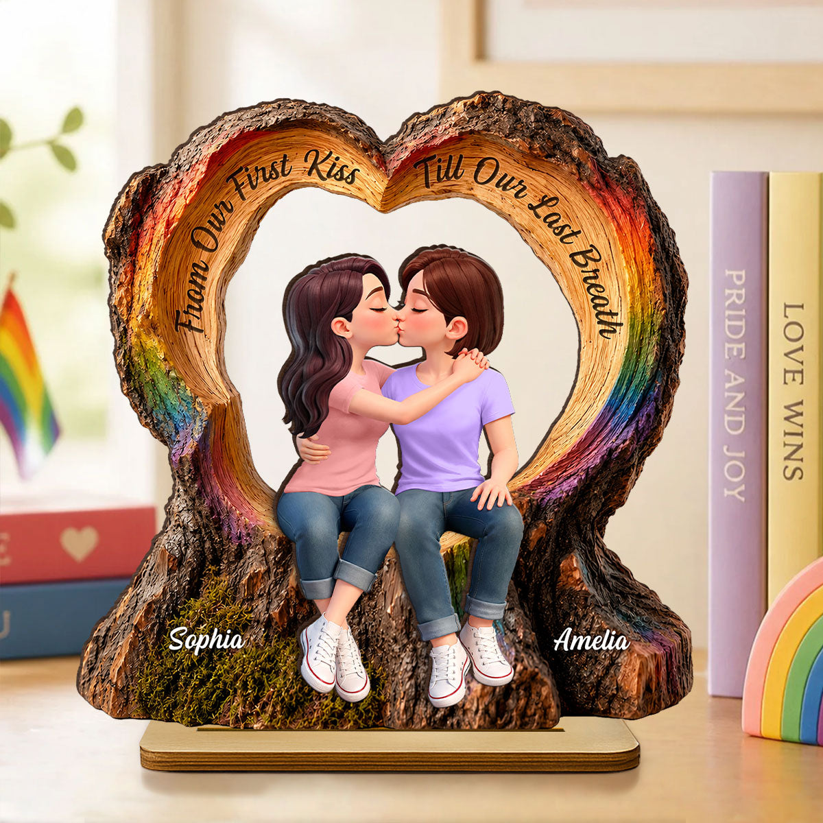 From Our First Kiss Till Our Last Breath LGBT+ Couple - Personalized 2-Layered Wooden Plaque - Gift For Couple, Happy Pride Month