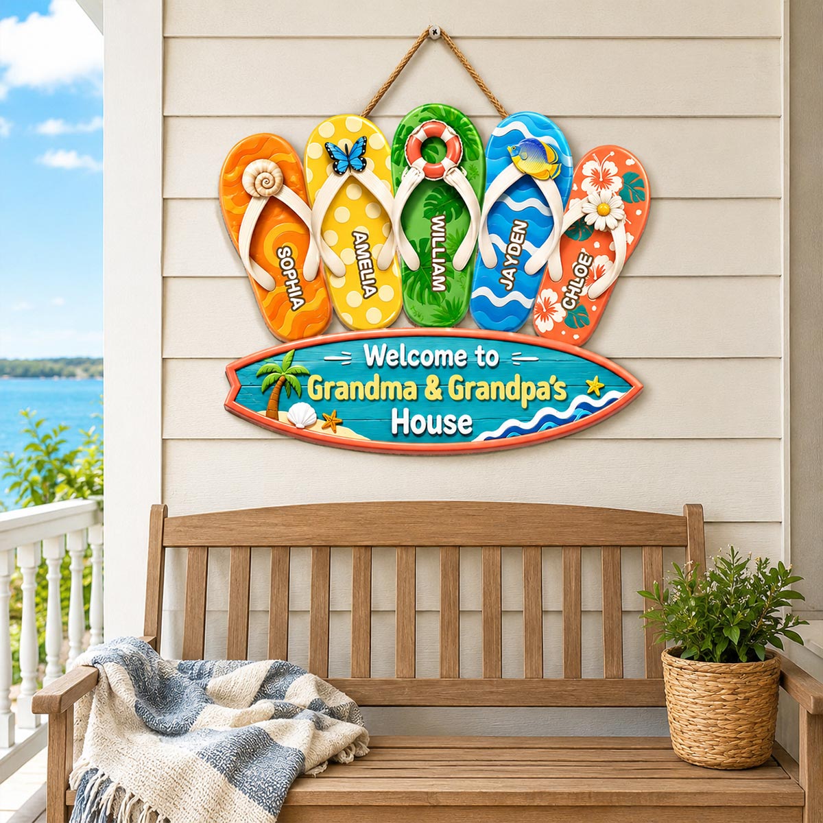 Hello Summer Vibe Welcome To Grandma Grandpa House - Personalized Wood Sign - Grandparents House Summer Decoration