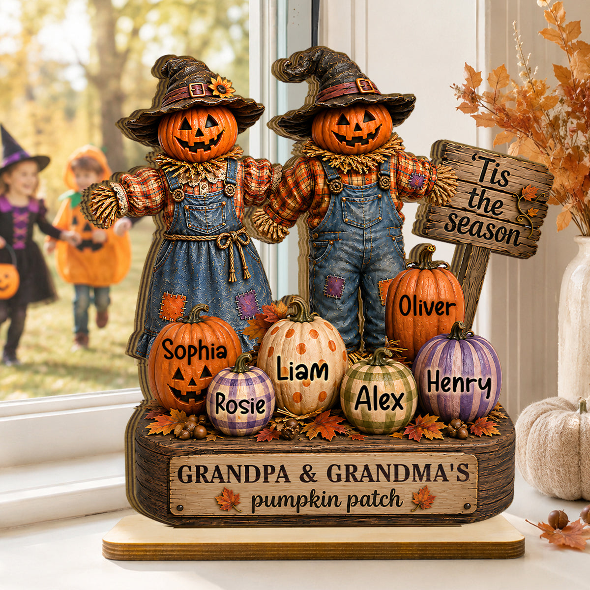 Grandparents' Pumpkin Patch Scarecrow - Personalized 2-Layered Wooden Plaque - Halloween Fall Decor for  Grandparents