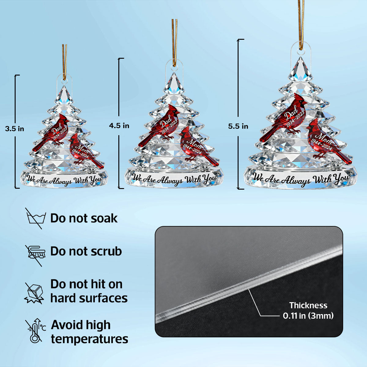 3D Effect Memorial Tree Cardinals - Personalized Acrylic Ornament - Remembrance Gift, Sympathy Gift For Whole Family, Extended Family