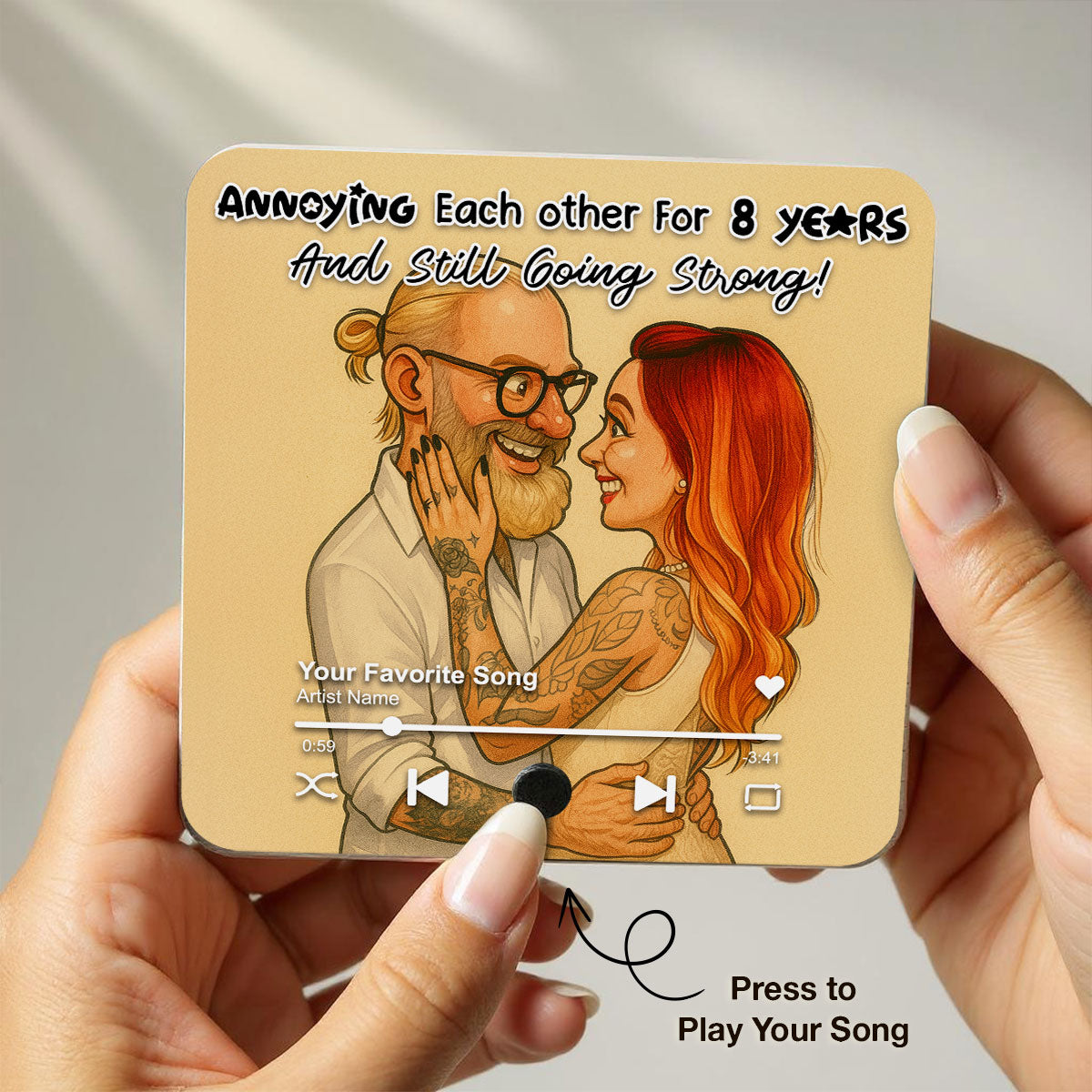 Caricature Couple Photo Personalized Music Fridge Magnet, Anniversary, Birthday, Just Because Gift for him, Gift for her