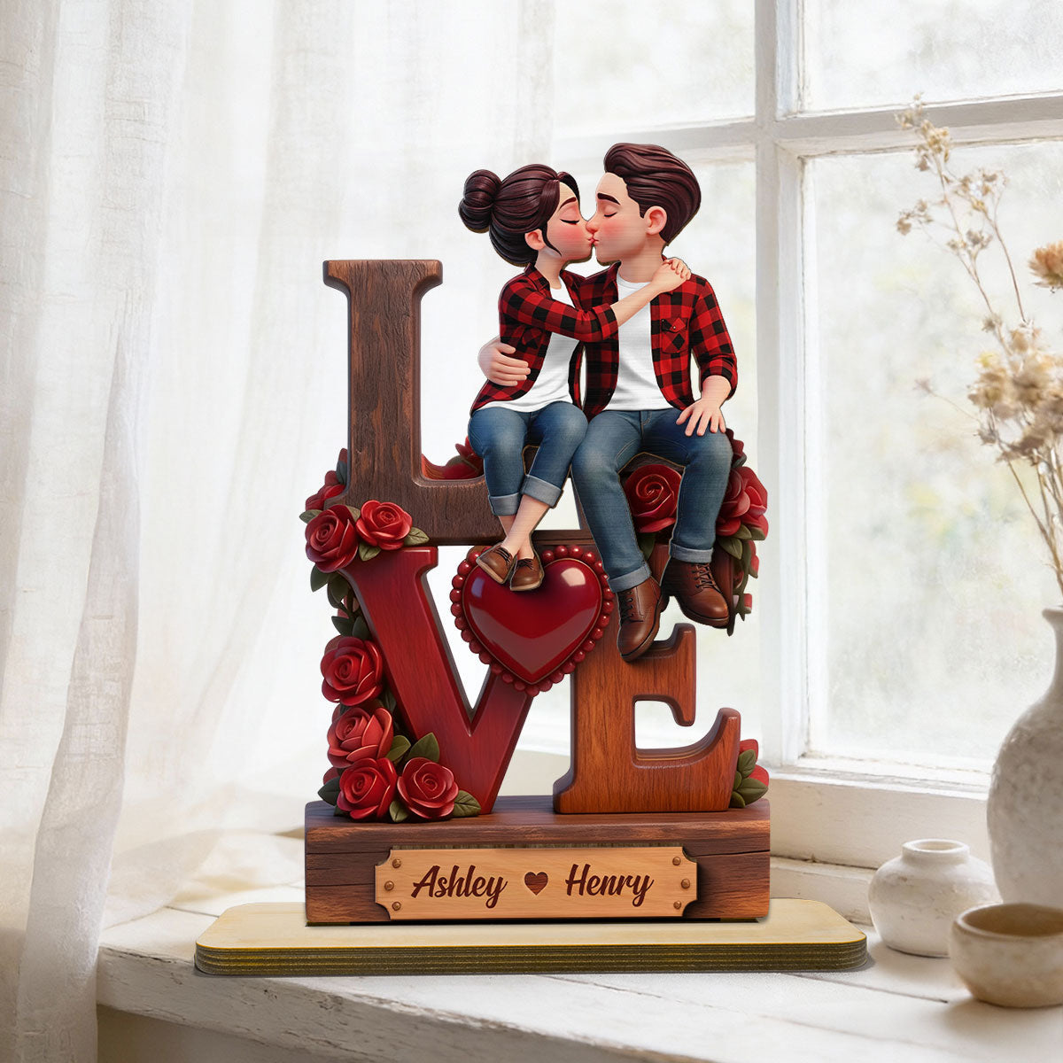 Eternal LOVE Forever Together Roses - Personalized 2-Layered Wooden Plaque - Heartfelt Anniversary Gift, Wedding Gift For Couple, For Him, For Her