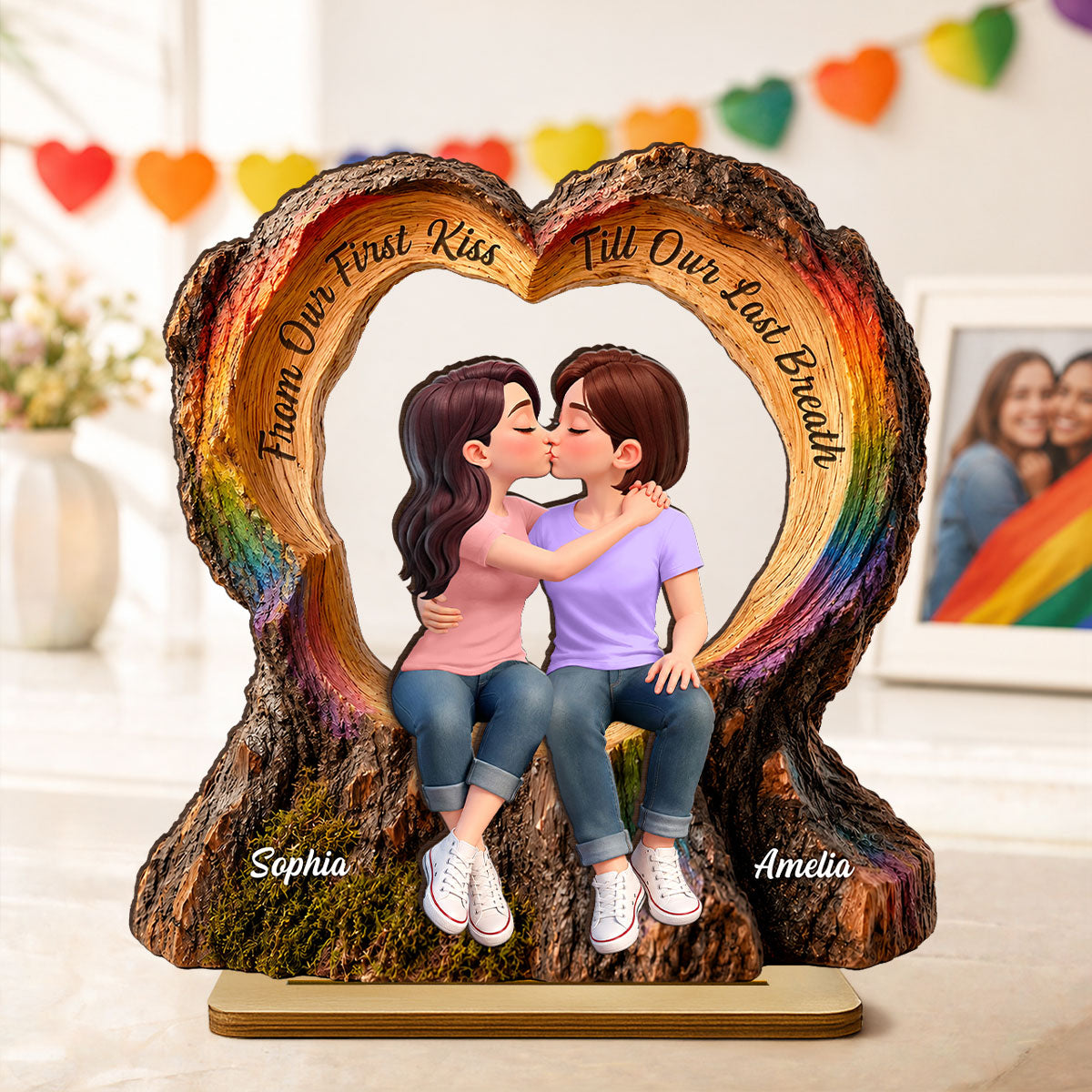 From Our First Kiss Till Our Last Breath LGBT+ Couple - Personalized 2-Layered Wooden Plaque - Gift For Couple, Happy Pride Month