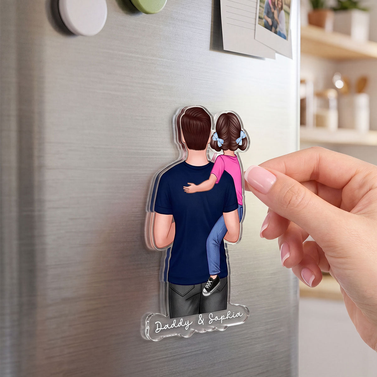 Dad Grandpa Papa Holding Kids - Personalized Acrylic Fridge Magnet - Father's Day Gift For Dad, Grandpa, Papa