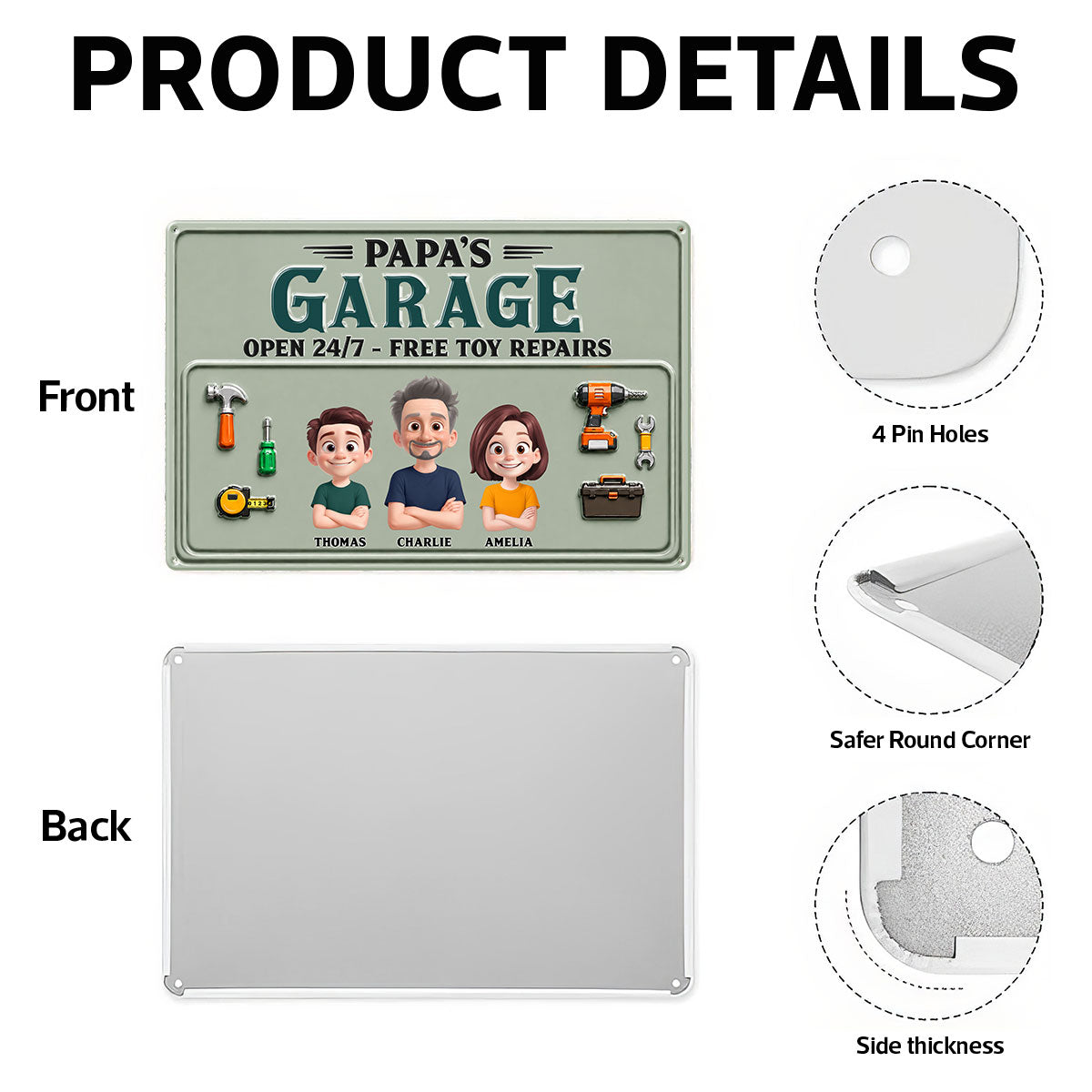 Dad's Garage Open 24/7 Free Toy Repairs - Personalized Metal Sign - Heartfelt Gift For Dad, Grandpa, Husband