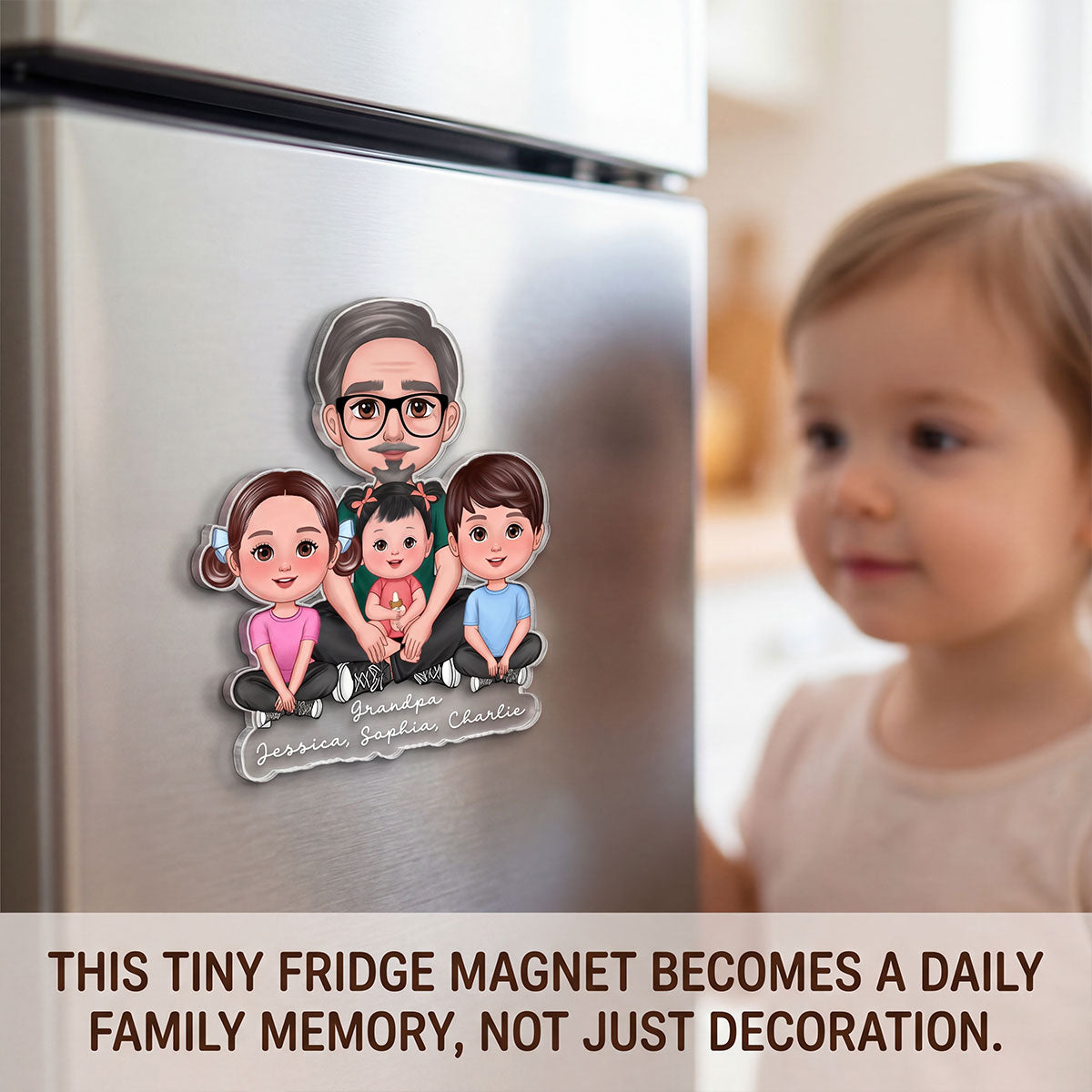 Forever Love Dad Grandpa Sitting With Kids - Personalized Acrylic Fridge Magnet - Father's Day Gift For Dad, Husband, Grandpa