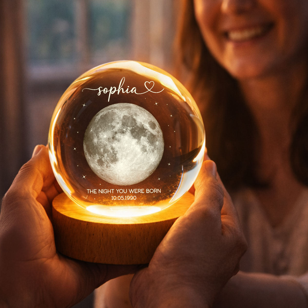 The Day You Were Born Custom Moon Phase by Date - Personalized Crystal Ball LED Night Light - Heartfelt Birthday, Just Because Gift for Loved Ones