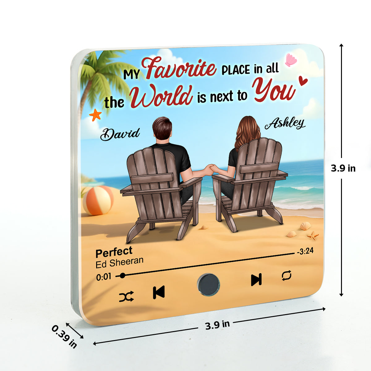 My Favorite Place in All the World is Next to You, Summer Couple Sitting Back View Personalized Music Fridge Magnet