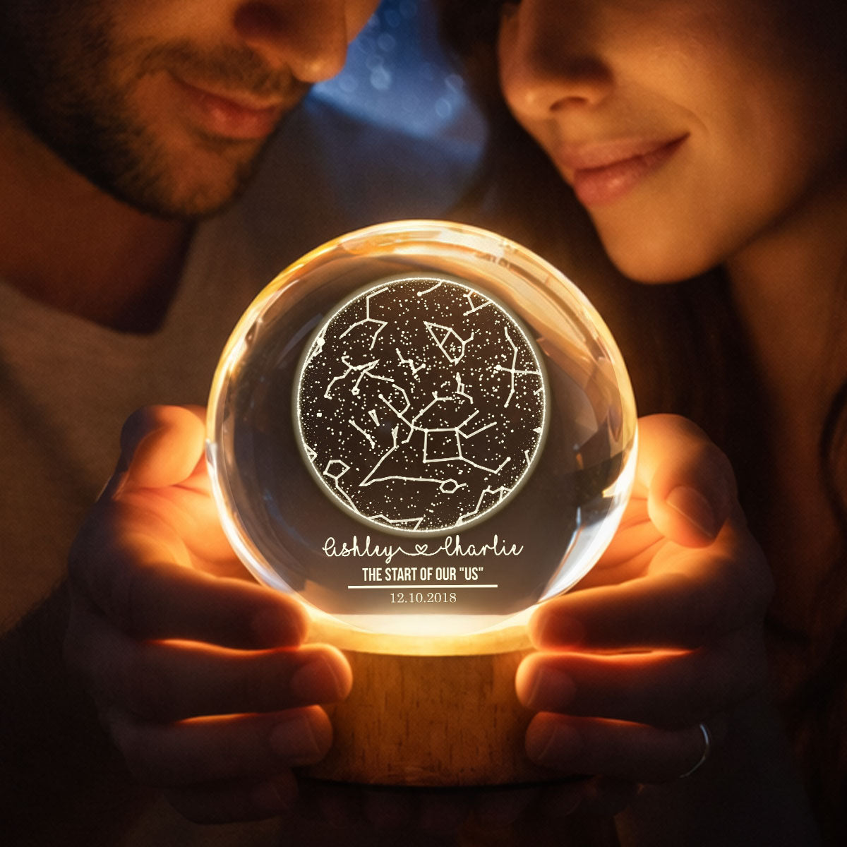 Custom Constellation Couple Star Map by Date - Personalized Crystal Ball Night Light - Heartfelt Anniversary Gift, Valentine's Day Gift for Her, for Him