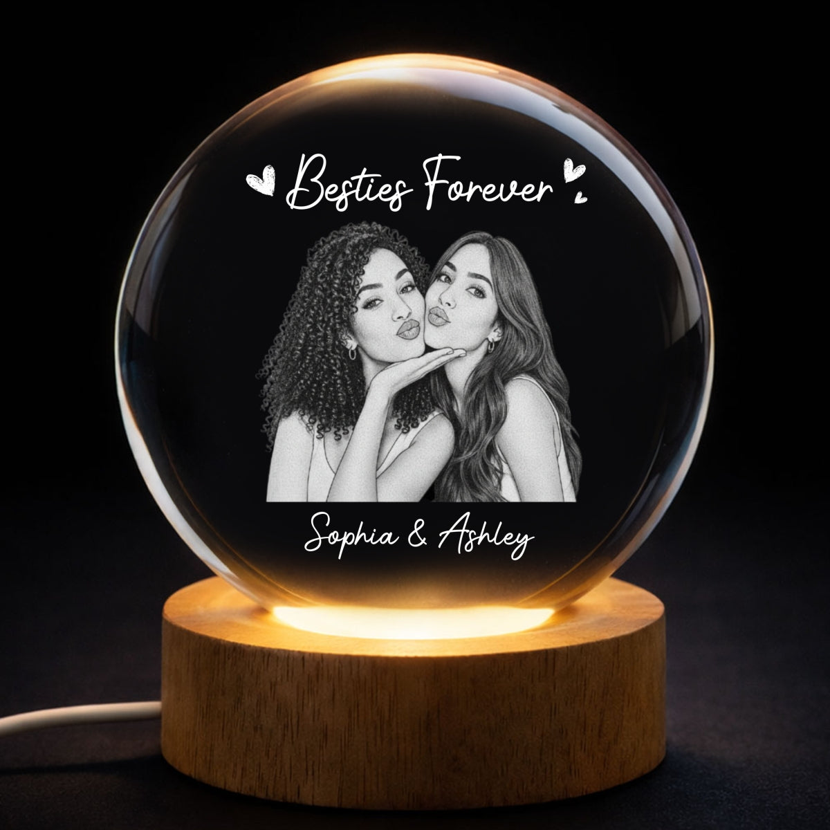 Besties Forever Custom Photo - Personalized Crystal Ball LED Night Light - Birthday Gift, Gift For Best Friends