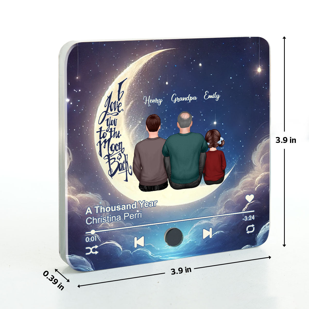 Papa Grandpa & Kids Sitting On Moon Personalized Music Fridge Magnet, Perfect 2025 Father's Day Gift For Husband, For Dad, For Grandpa