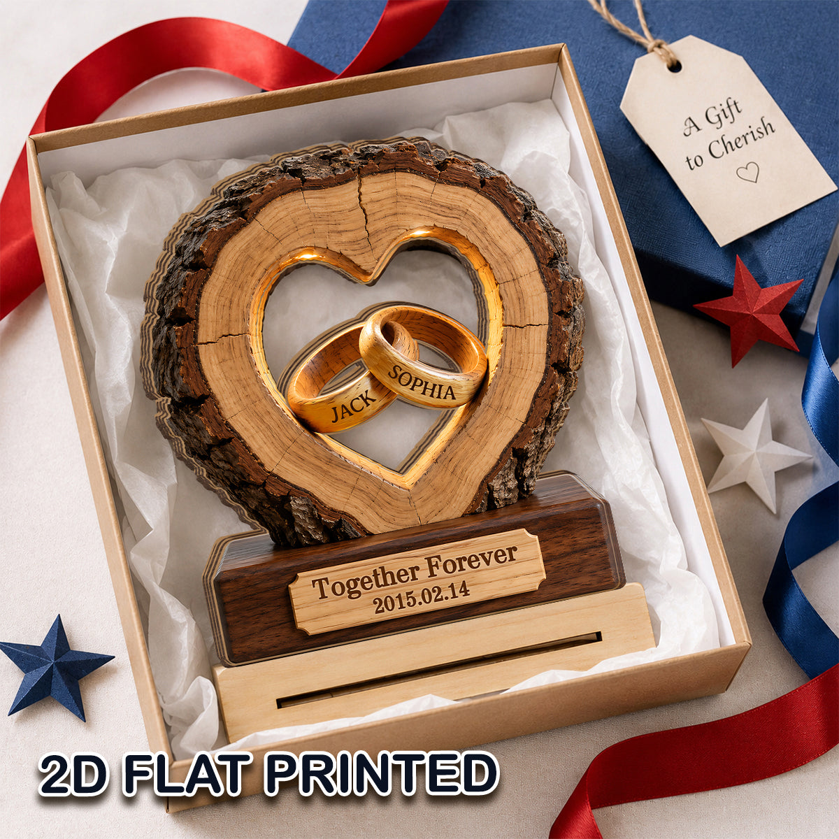 Together Forever Couple Anniversary 2D Flat Plaque - Personalized 2-Layered Wooden Plaque - Heartfelt Gift for Her, for Him