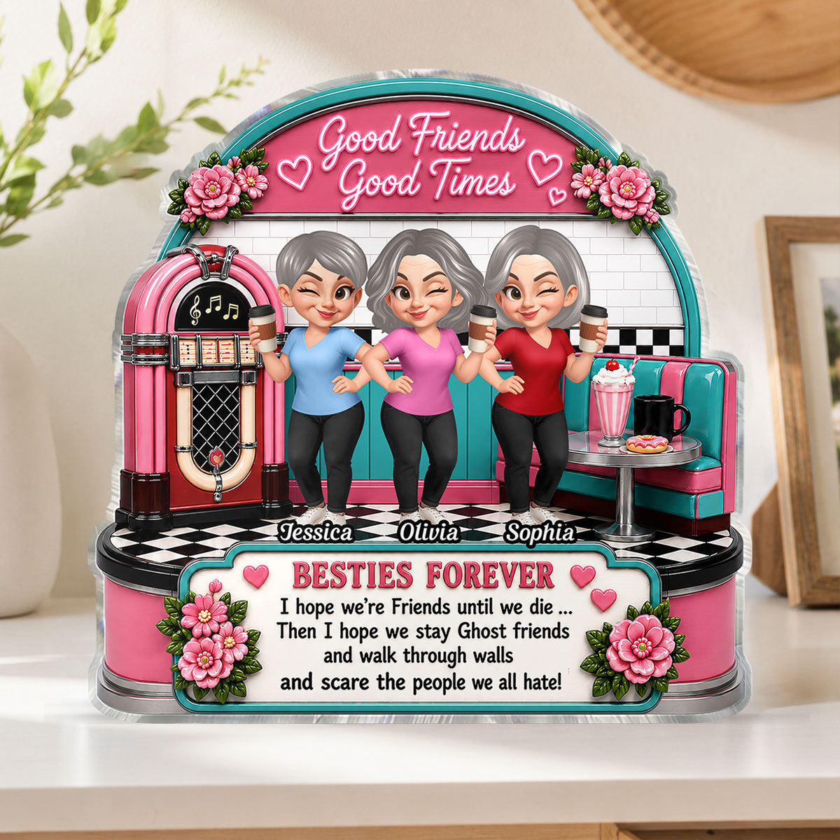 Besties Coffee Date Good Times Good Friends Best Memories Together - Personalized Acrylic Block Plaque - Birthday Gift, Gift For Best Friends