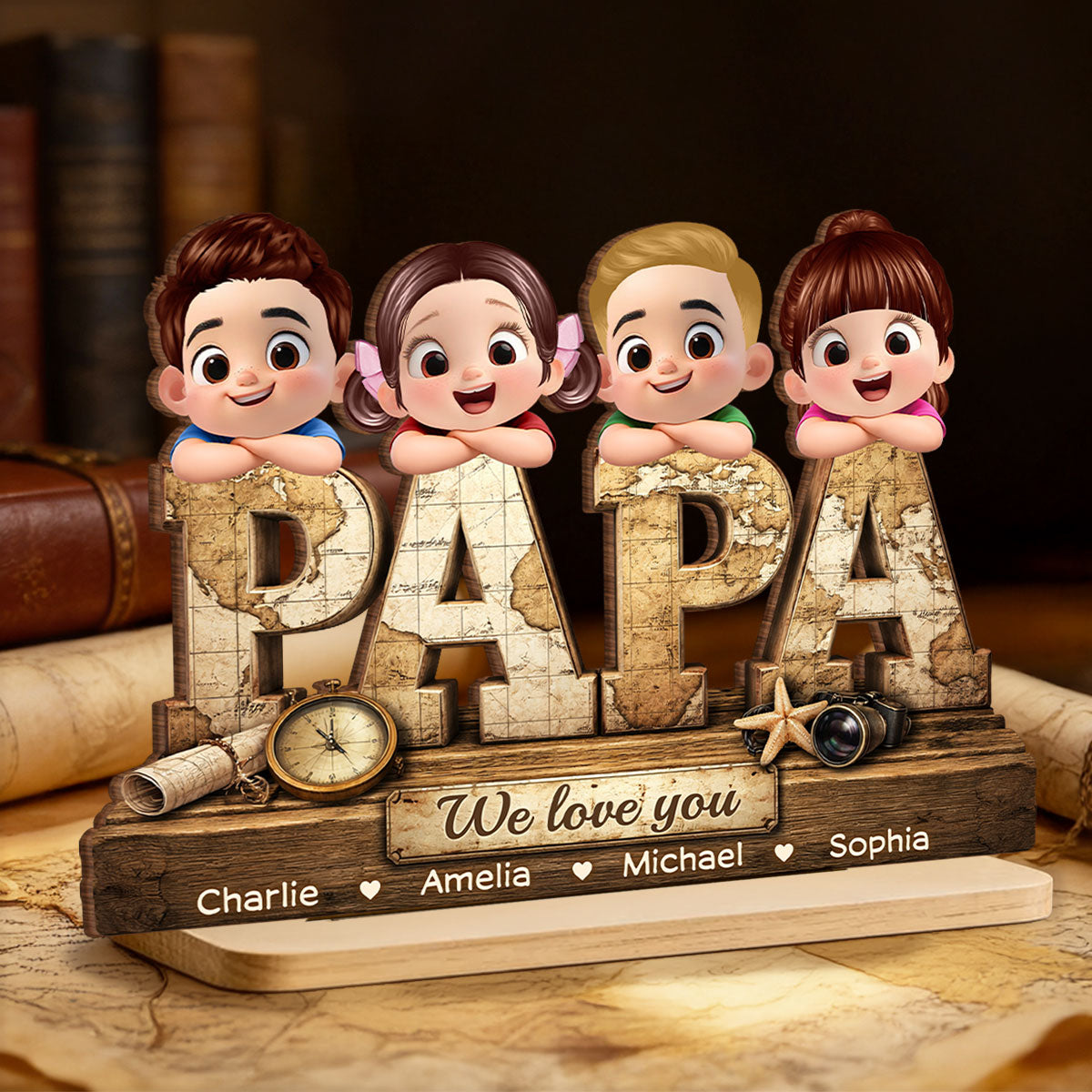 Papa We Love You - Personalized 2-Layered Wooden Plaque - Sentimental Gift for Grandpa, Dad, Husband