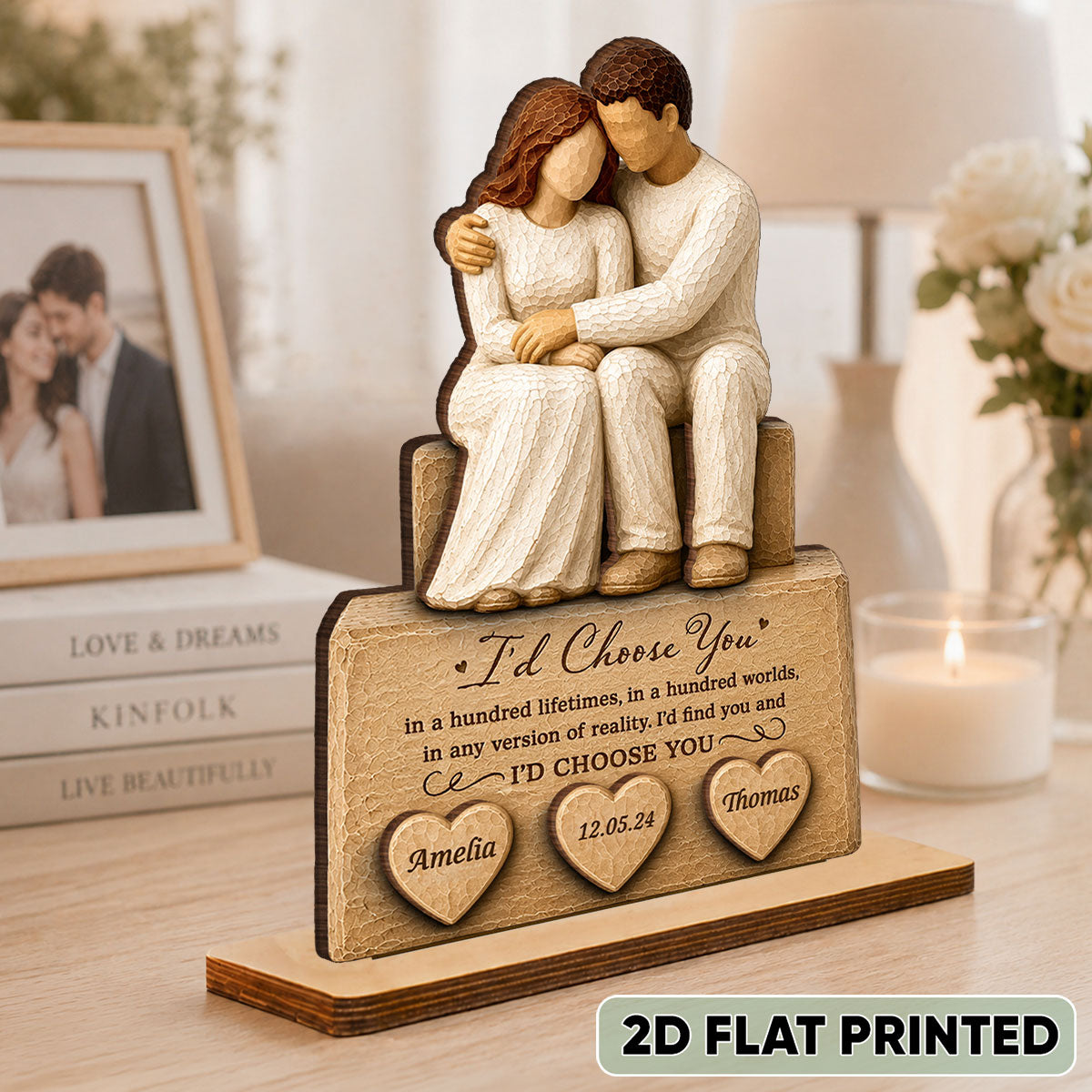 I'd Choose You Husband and Wife Couple - Personalized 2-Layered Wooden Plaque - Heartfelt Anniversary Gift for Her, for Him