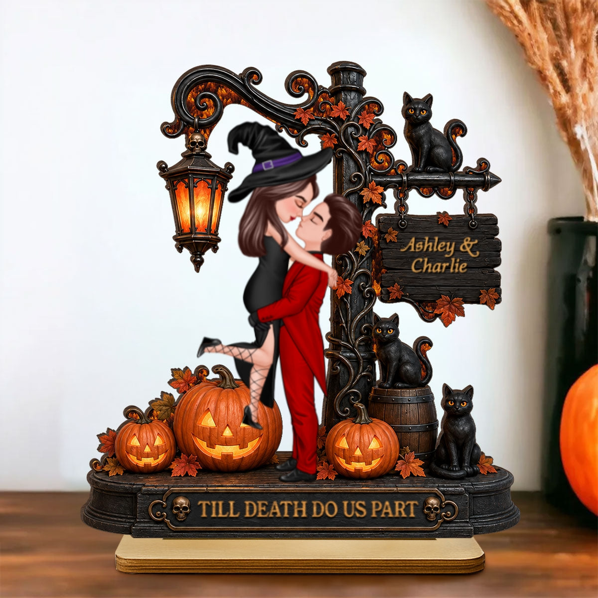 Till Death Do Us Part Couple - Personalized 2-Layered Wooden Plaque - Halloween Fall Decor for Her