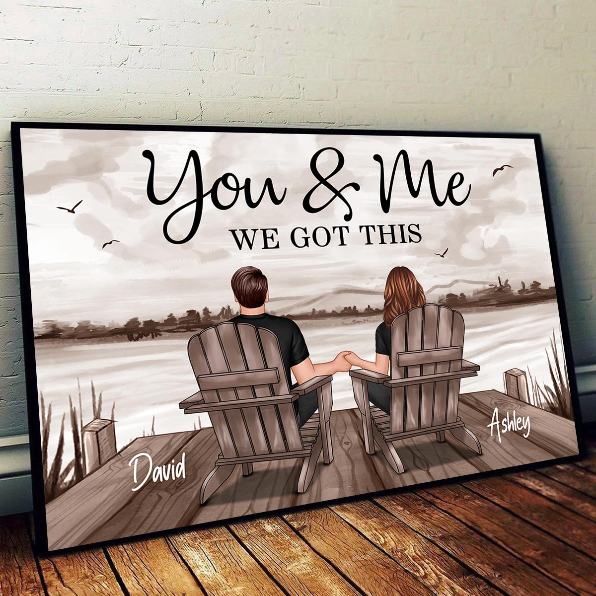 Couple Sitting Lake Landscape Retro Vintage - Personalized Poster - Anniversary Gift For Couple, For Dad Mom