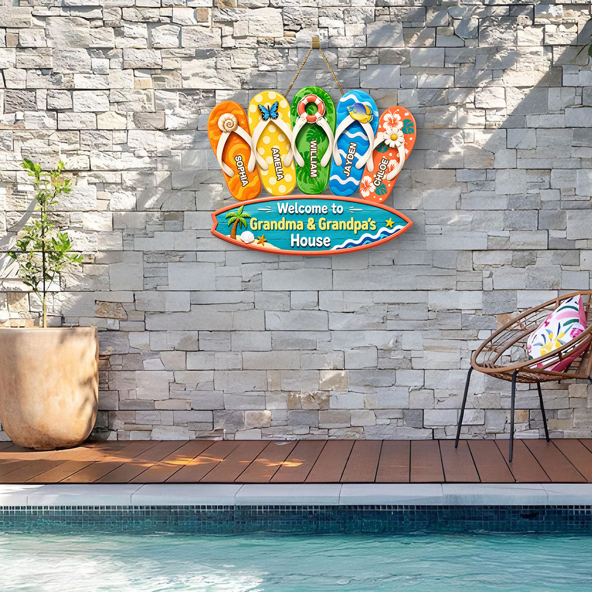 Hello Summer Vibe Welcome To Grandma Grandpa House - Personalized Wood Sign - Grandparents House Summer Decoration