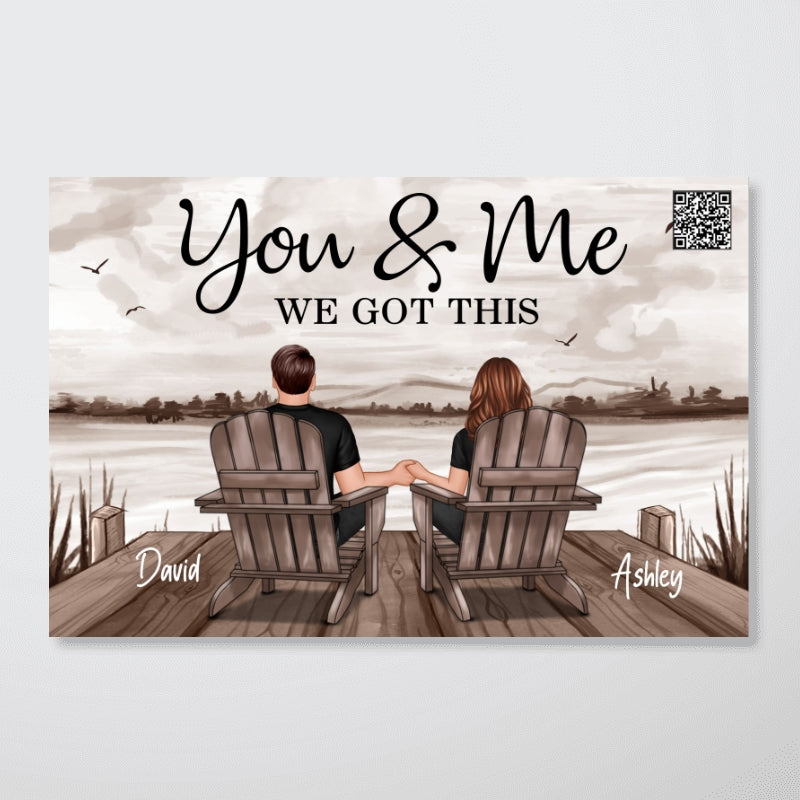 Couple Sitting Lake Landscape Retro Vintage - Personalized Poster - Anniversary Gift For Couple, For Dad Mom