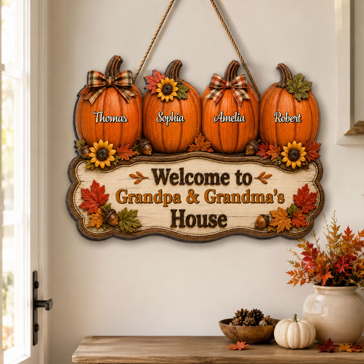 Cozy Warm Fall Season Vibe Little Pumpkins Welcome To Grandma Grandpa House - Personalized Wood Sign - Fall Decoration For Grandparents