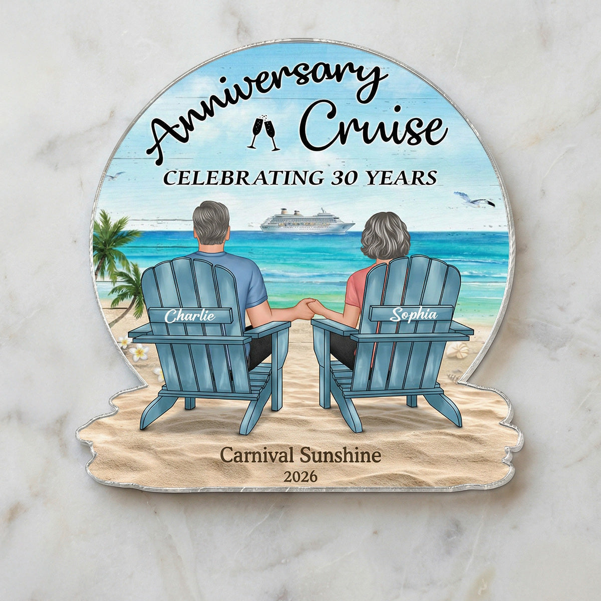 Celebrating Anniversary Couple Back View At The Beach - Personalized Cruise Cabin Door Magnet - Anniversary Cruise Keepsake