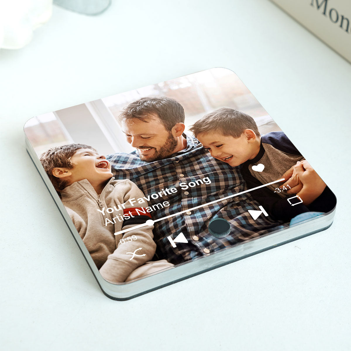 Dad And Kids Photo Custom Dad's Favorite Song Personalized Music Fridge Magnet, Play Full Song| Unique Gift For Dad