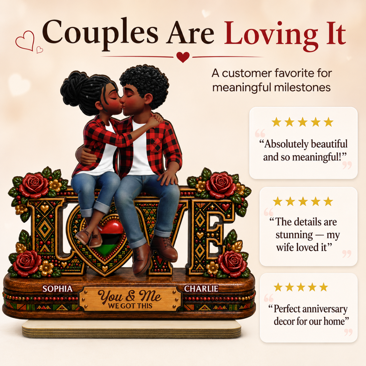 Tribal Pattern Eternal Love Couple Together - Personalized 2-Layered Wooden Plaque - Anniversary Gift For Couple