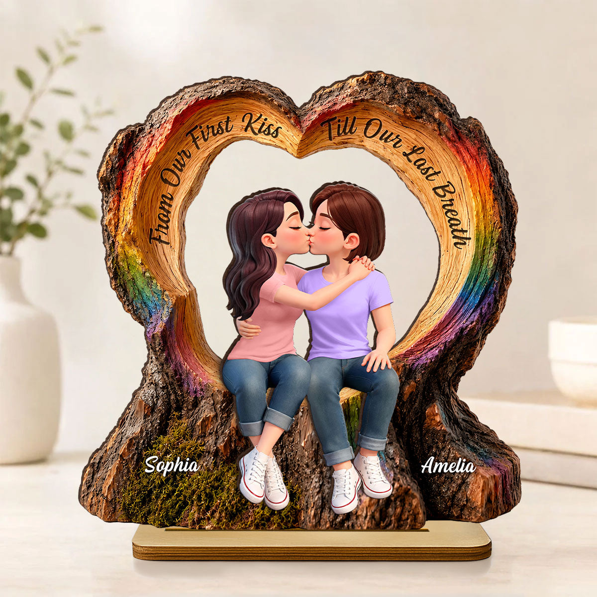From Our First Kiss Till Our Last Breath LGBT+ Couple - Personalized 2-Layered Wooden Plaque - Gift For Couple, Happy Pride Month