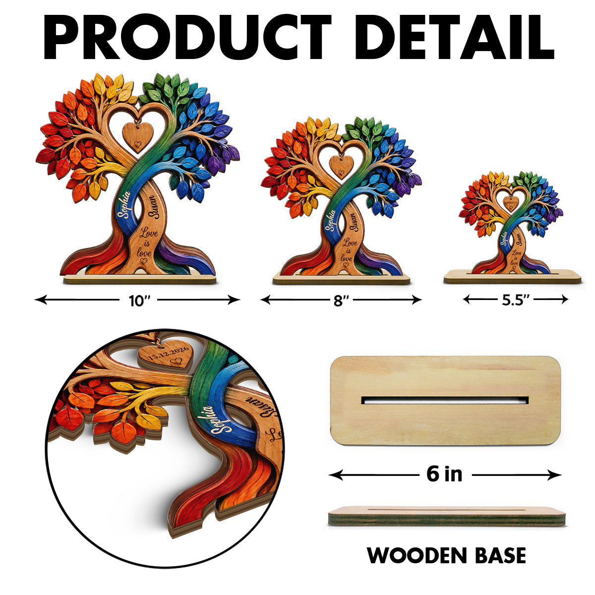 LGBT Couple Heart Tree - Personalized 2-Layered Wooden Plaque - Anniversary Gift for Him, Gift for Her