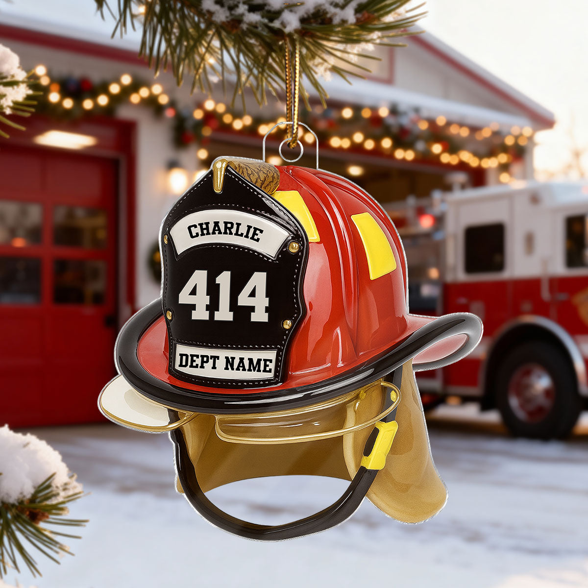 3D Effect Firefighter Helmet - Personalized Acrylic Ornament- Gift For Firefighter