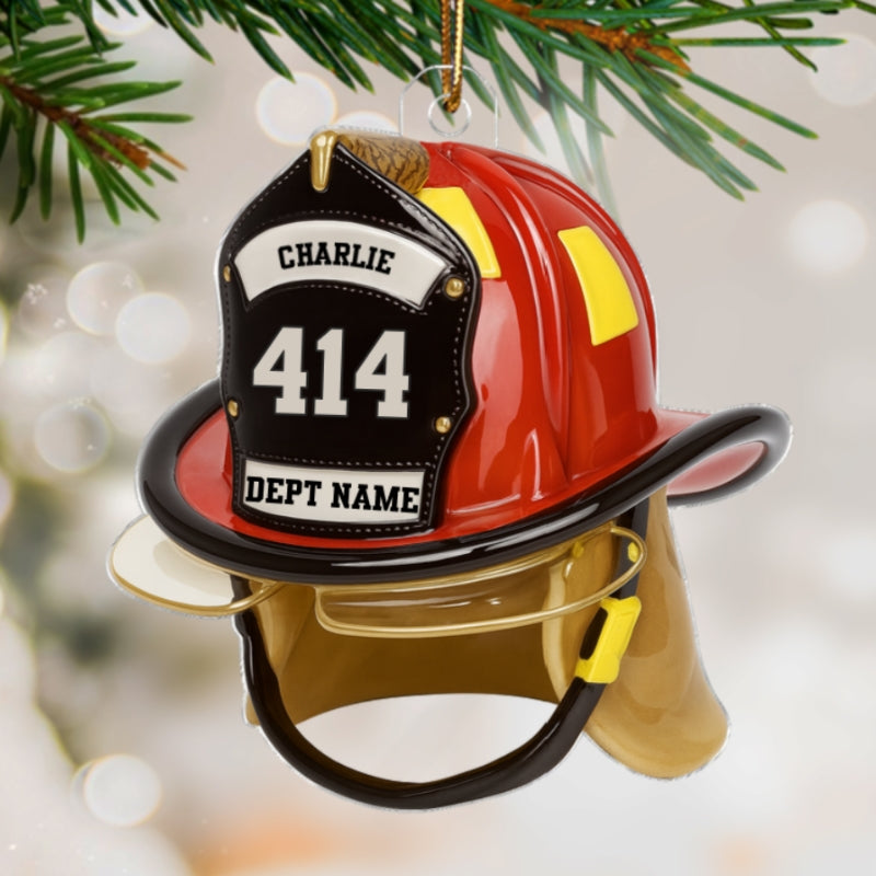 3D Effect Firefighter Helmet - Personalized Acrylic Ornament- Gift For Firefighter