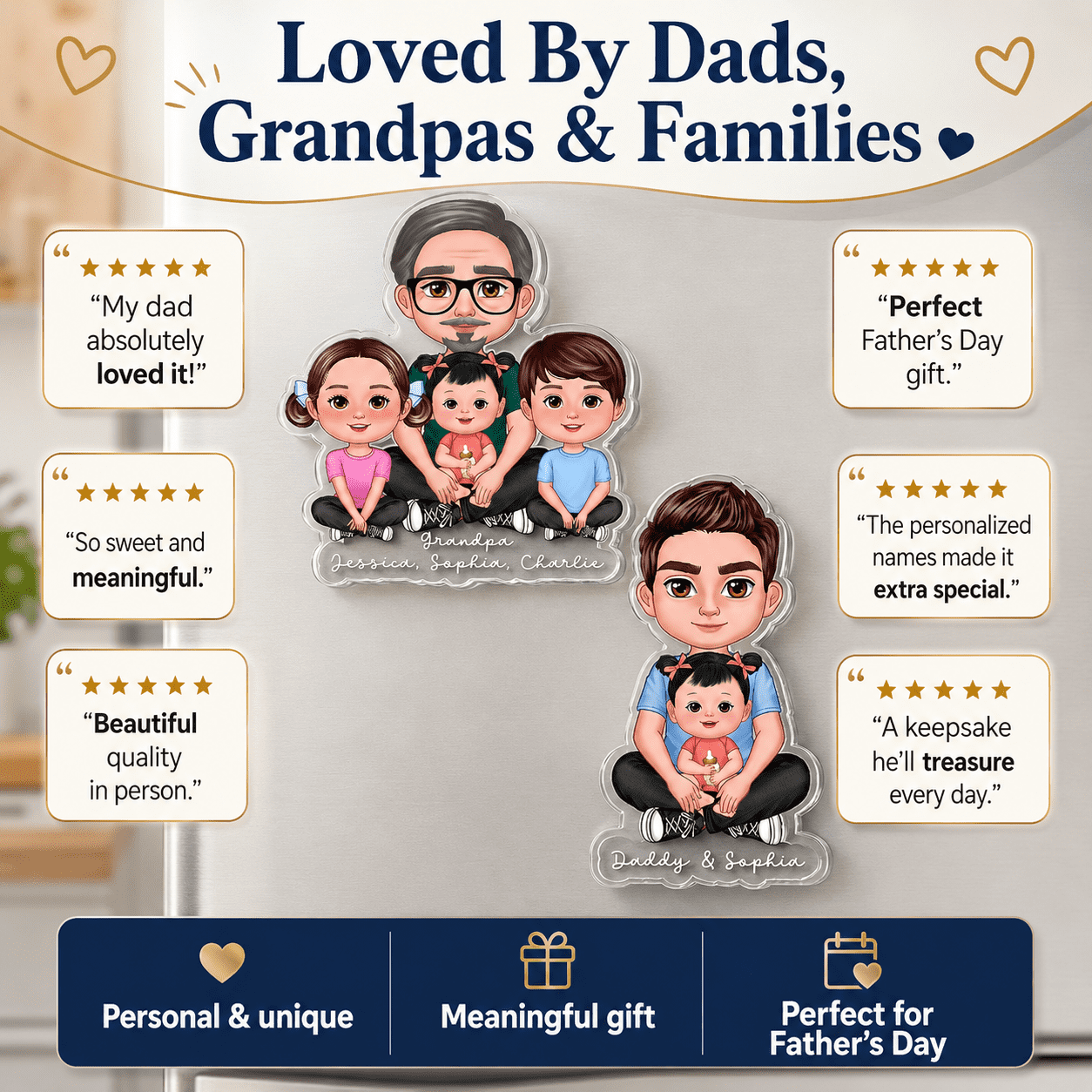 Forever Love Dad Grandpa Sitting With Kids - Personalized Acrylic Fridge Magnet - Father's Day Gift For Dad, Husband, Grandpa