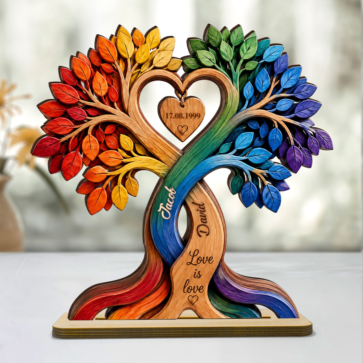 LGBT Couple Heart Tree - Personalized 2-Layered Wooden Plaque - Anniversary Gift for Him, Gift for Her