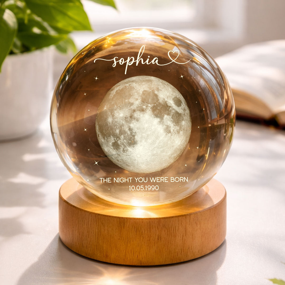 The Day You Were Born Custom Moon Phase by Date - Personalized Crystal Ball LED Night Light - Heartfelt Birthday, Just Because Gift for Loved Ones