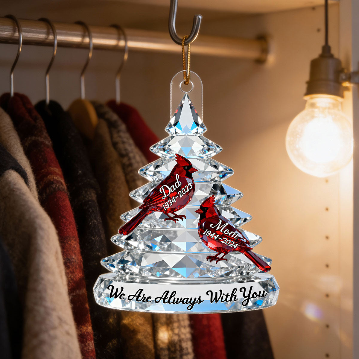 3D Effect Memorial Tree Cardinals - Personalized Acrylic Ornament - Remembrance Gift, Sympathy Gift For Whole Family, Extended Family