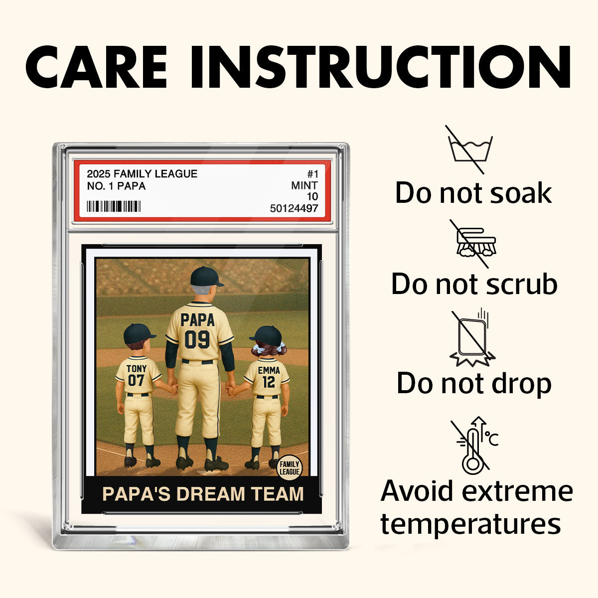 Baseball No. 1 Grandpa Man & Kids Trading Card Style Personalized Acrylic Block Plaque