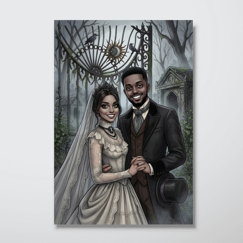 Custom Gothic Couple Portrait from Photo - Personalized Poster - Halloween Decor, Anniversary Gift for Her, for Him