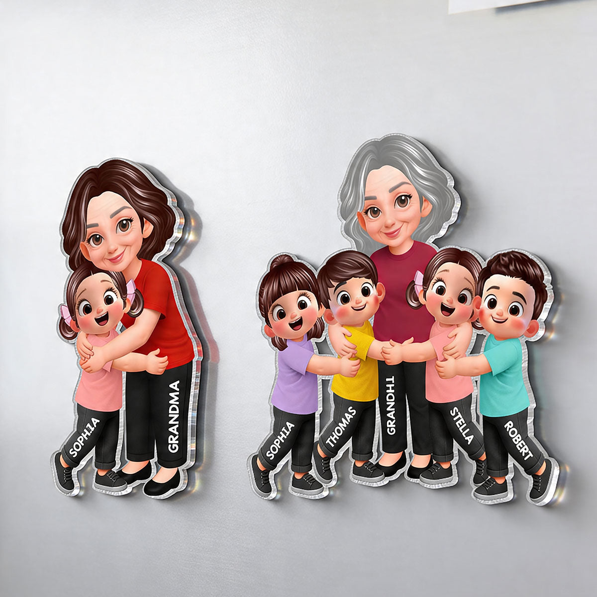 Grandma Grandkids Hugging - Personalized Acrylic Fridge Magnet - Heartfelt Gift For Grandma, Mom, Wife