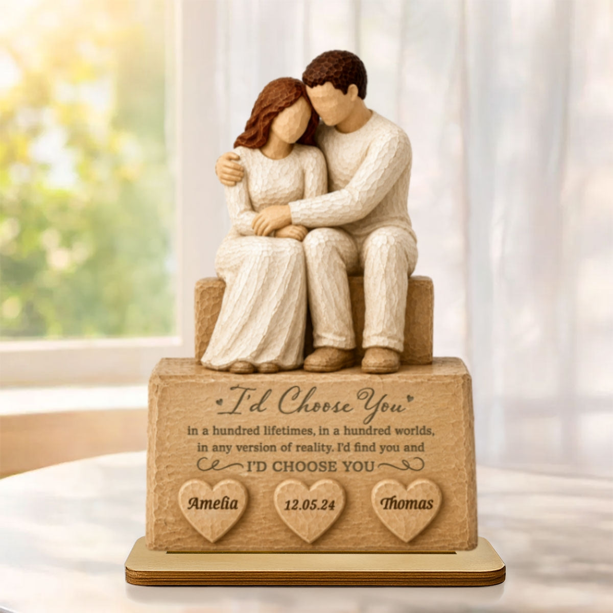 I'd Choose You Husband and Wife Couple - Personalized 2-Layered Wooden Plaque - Heartfelt Anniversary Gift for Her, for Him