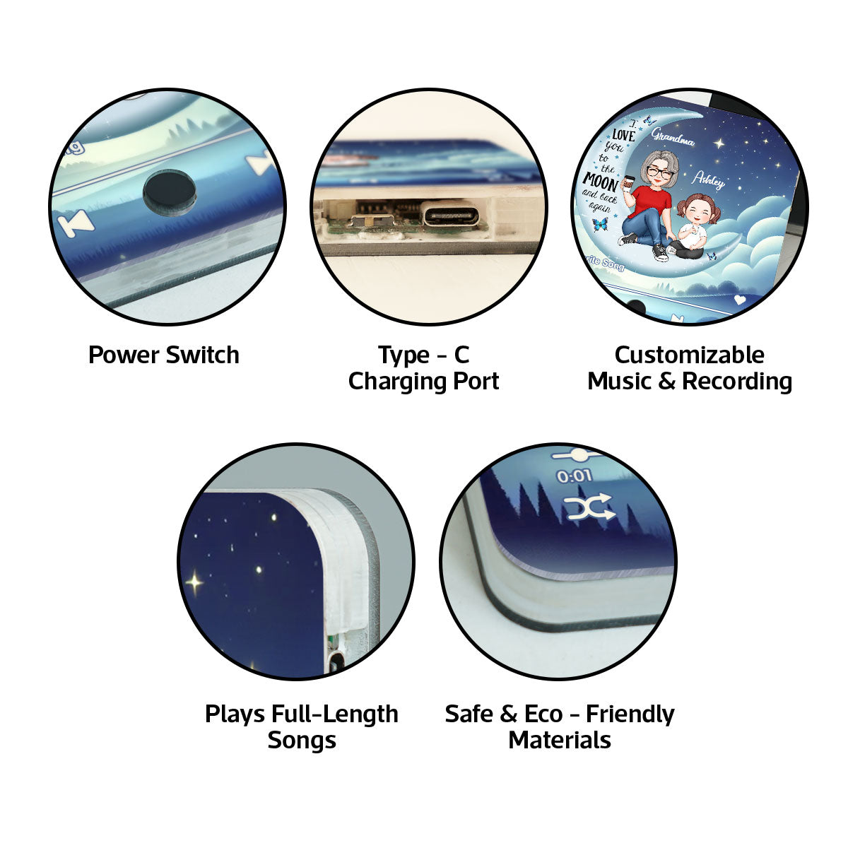 Cute Grandma Grandkids On Moon Personalized Music Fridge Magnet, Heartfelt 2025 Gift Birthday Gift For Mom For Grandma