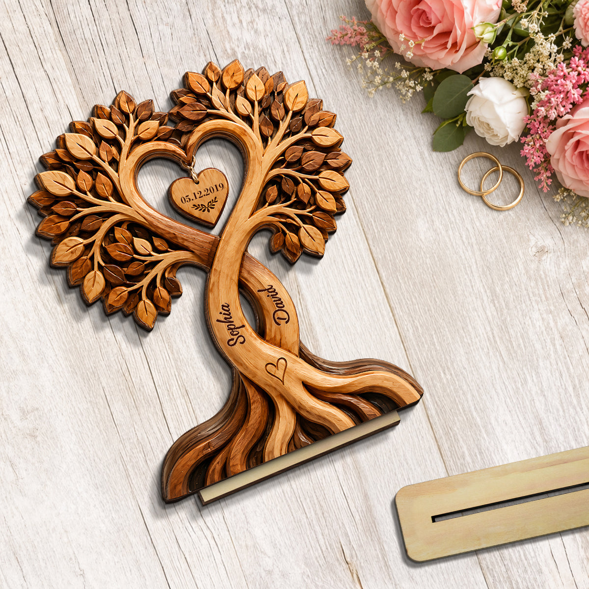 Couple Heart Tree - Personalized 2-Layered Wooden Plaque - Anniversary Gift for Him, Gift for Her