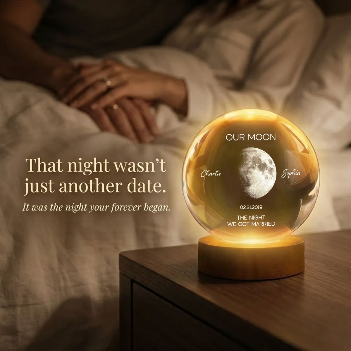 Our Moon Special Date, Custom Moon Phase by Date - Personalized Crystal Ball Night Light - Heartfelt Anniversary Gift for her, for him