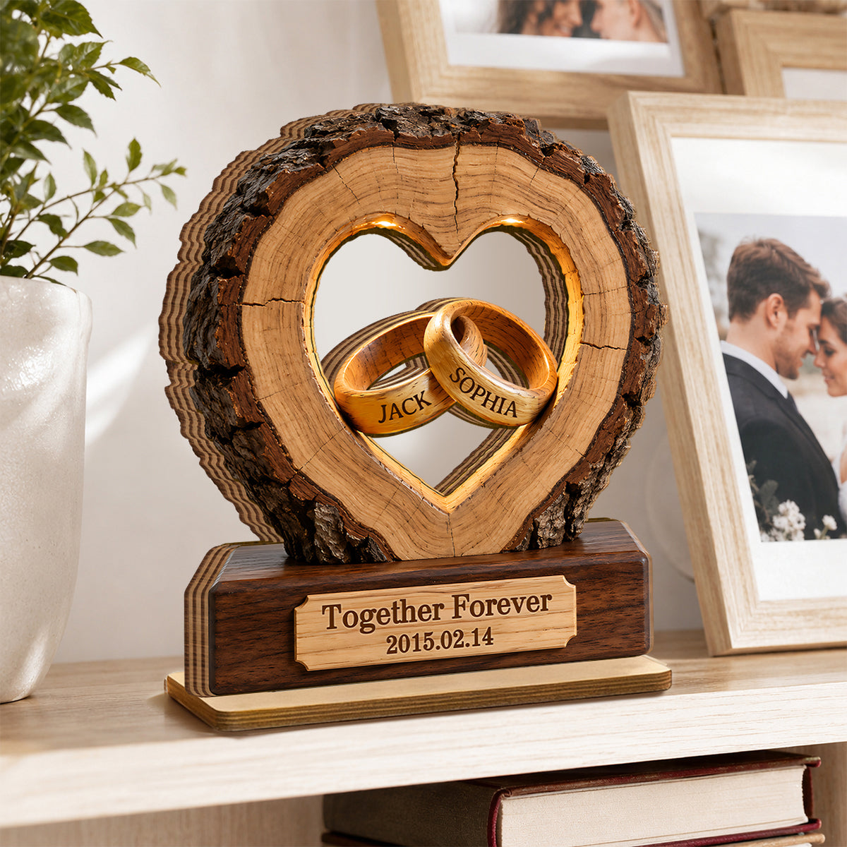 Together Forever Couple Anniversary 2D Flat Plaque - Personalized 2-Layered Wooden Plaque - Heartfelt Gift for Her, for Him