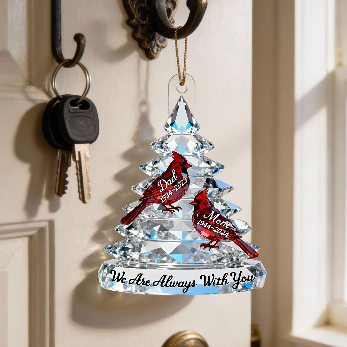 3D Effect Memorial Tree Cardinals - Personalized Acrylic Ornament - Remembrance Gift, Sympathy Gift For Whole Family, Extended Family