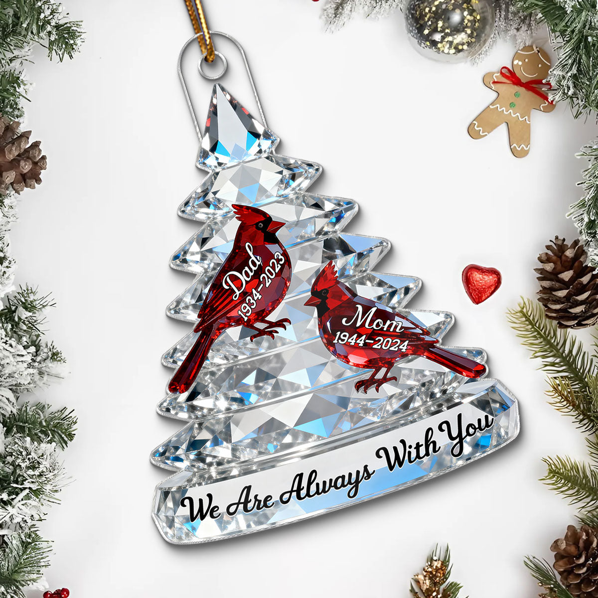 3D Effect Memorial Tree Cardinals - Personalized Acrylic Ornament - Remembrance Gift, Sympathy Gift For Whole Family, Extended Family